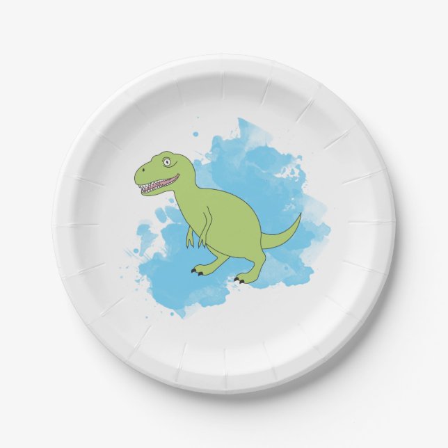 Dinosaur with Watercolor Background Design Paper Plate (Front)