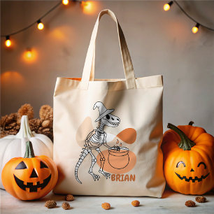 Dinosaur with Witch Hat Tote Bag