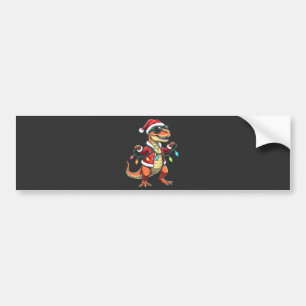 Dinosaur Wrapped with Christmas Lights Santa Hat Bumper Sticker