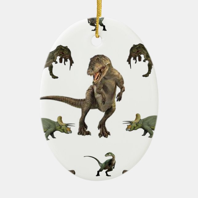 Dinosaur Wrapping Paper Ceramic Tree Decoration (Front)