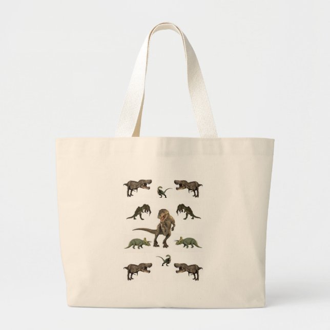 Dinosaur Wrapping Paper Large Tote Bag (Front)