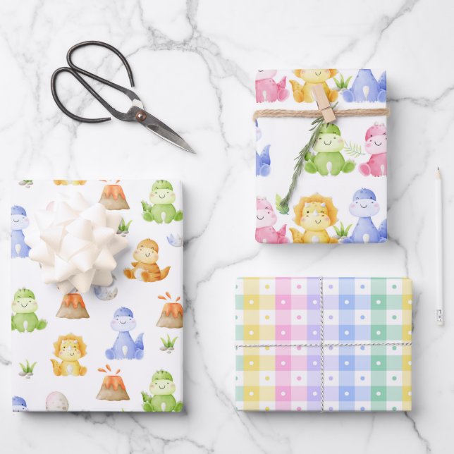 Dinosaur Wrapping Paper, Watercolor Dino Gift Wrap (Front)