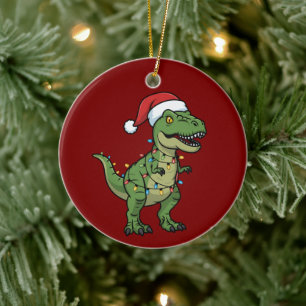 Dinosaur Xmas Lights Holiday Spirit Festive Dino Ceramic Tree Decoration