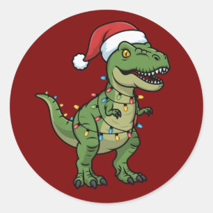 Dinosaur Xmas Lights Holiday Spirit Festive Dino Classic Round Sticker