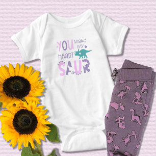 Dinosaur You Make My Heart Saur Cute Girl Baby Bodysuit