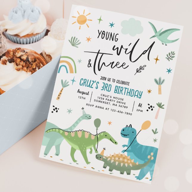 Dinosaur Young Wild And Three 3rd Birthday Party Invitation (Creator Uploaded)