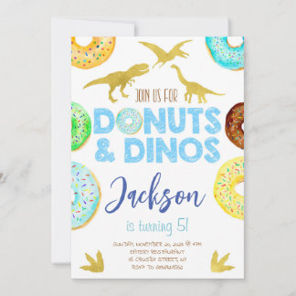 Dinosaurs and Doughnuts Boy Birthday Party Invitation