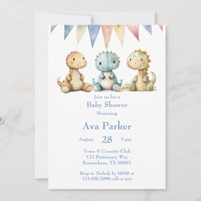 Dinosaurs and Friends Boy Baby Shower Invitation (Front)