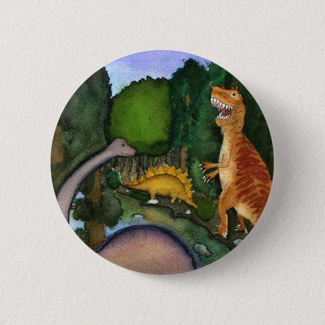 Dinosaurs at Creek 6 Cm Round Badge (Front)