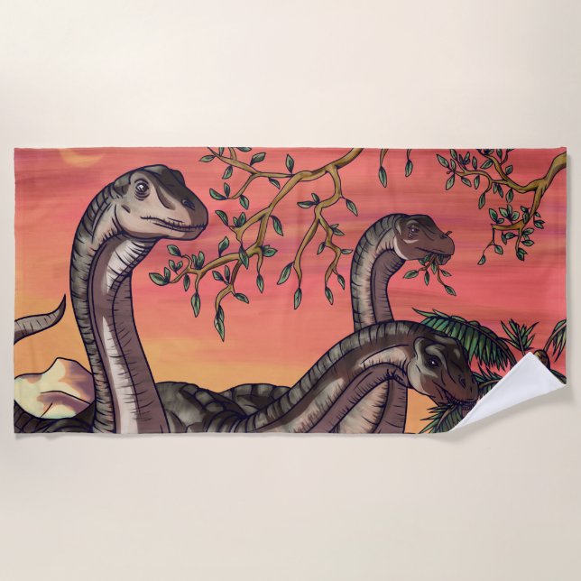 Dinosaurs at Dusk Beach Towel (Front)