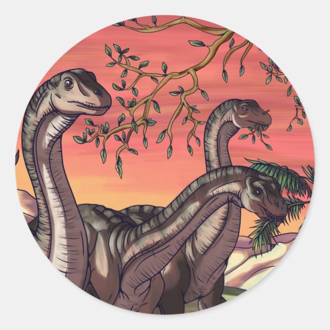 Dinosaurs at Dusk Classic Round Sticker (Front)