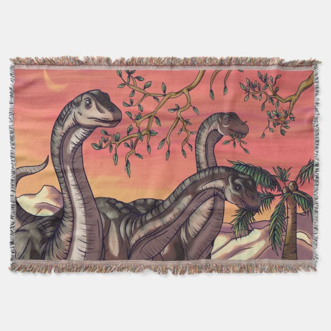 Dinosaurs at Dusk Throw Blanket (Front)