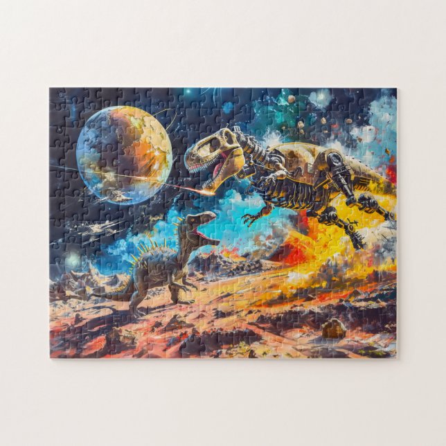 Dinosaurs Attacked by Aliens in Space Jigsaw Puzzle (Horizontal)