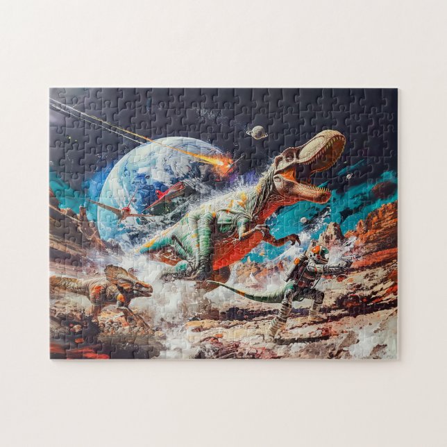 Dinosaurs Attacked by Aliens in Space Jigsaw Puzzle (Horizontal)