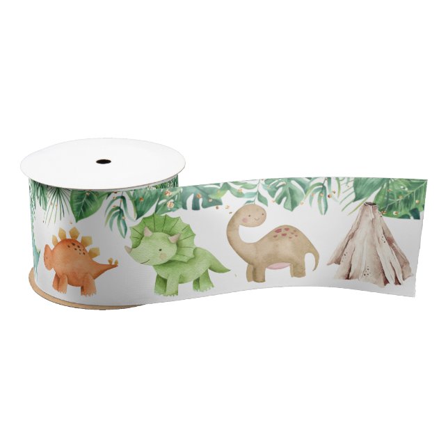 Dinosaurs Baby Shower Birthday Gold Confetti Satin Ribbon (Spool)