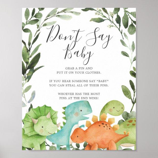 Dinosaurs Baby Shower Don't Say Baby Sign (Front)