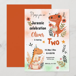 Dinosaurs Birthday Celebration Orange Watercolor Invitation