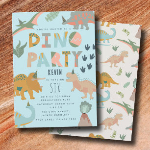Dinosaurs Boho Dino Party Animals Birthday Blue Invitation