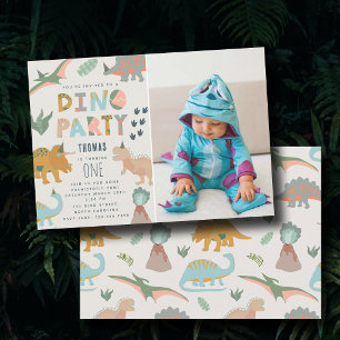 Dinosaurs Boho Dino Party Animals Birthday Photo Invitation