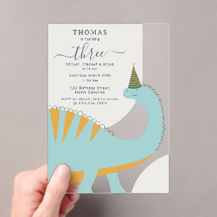 Dinosaurs Boho Prehistoric Party Animals Birthday Acrylic Invitations