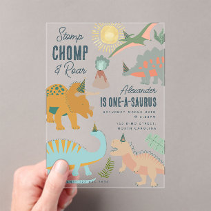 Dinosaurs Boho Prehistoric Party Animals Birthday Acrylic Invitations
