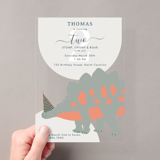 Dinosaurs Boho Prehistoric Party Animals Birthday Acrylic Invitations (Insitu (Handheld))