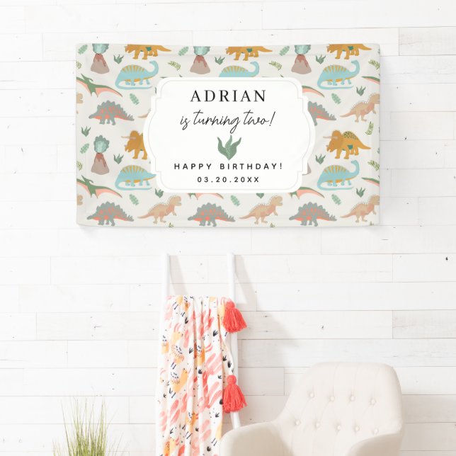 Dinosaurs Boho Prehistoric Party Animals Birthday Banner (Insitu)