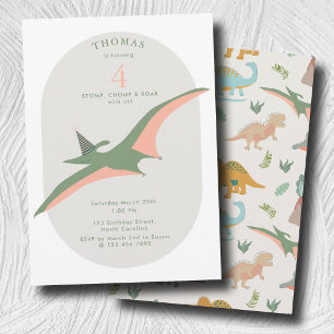 Dinosaurs Boho Prehistoric Party Animals Birthday Invitation