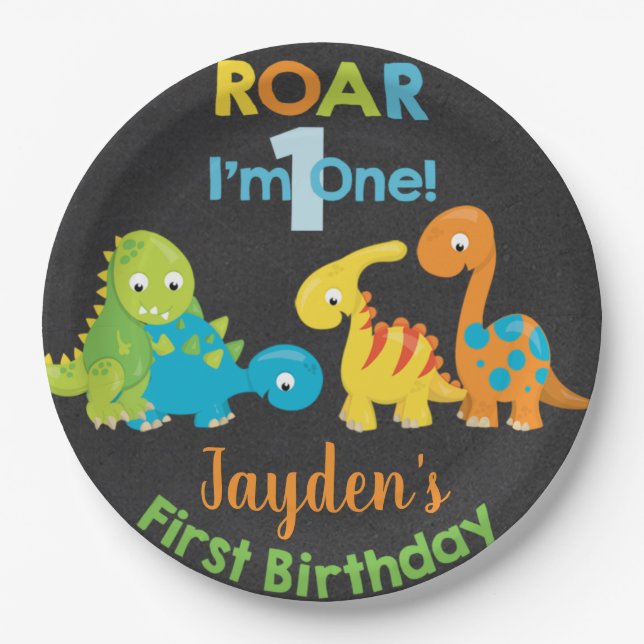 Dinosaurs boy birthday customised paper plate. pap plate (Front)