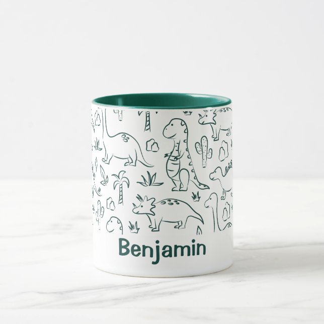 Dinosaurs Boy Name Dino Cute Jungle Green Mug (Center)