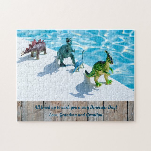 Dinosaurs by Swimming Pool Birthday Party Gift Jigsaw Puzzle (Horizontal)