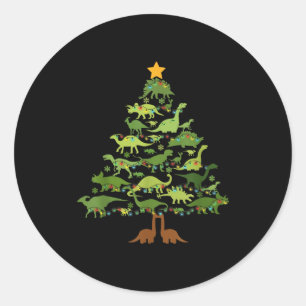 Dinosaurs Christmas Kids Christmas Tree Funny Love Classic Round Sticker