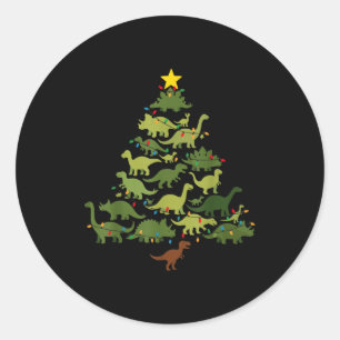 Dinosaurs Christmas Tree Merry Dinomas Funny Famil Classic Round Sticker