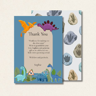 Dinosaurs Crossing, T-rex Baby Shower Thank You Card