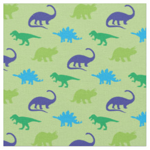 Dinosaurs Cute Silhouettes Blue and Green Kids Fabric