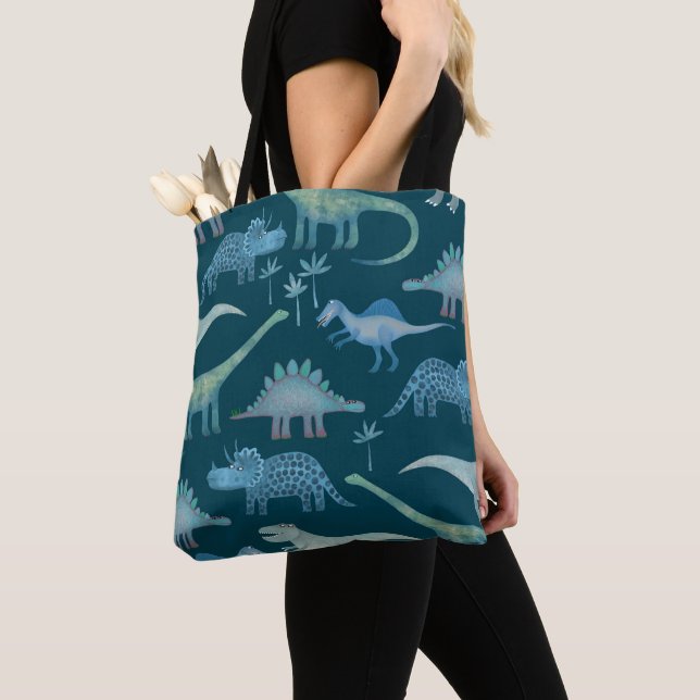 Dinosaurs Dark Green Tote Bag (Close Up)