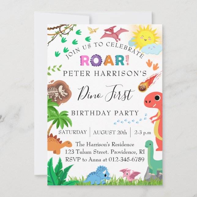 Dinosaurs Dino 1st Birthday Party Invitation (Front)