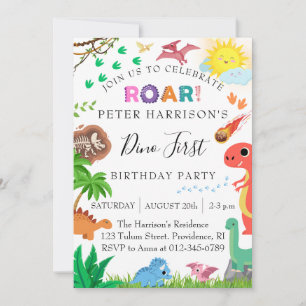 Dinosaurs Dino 1st Birthday Party Invitation