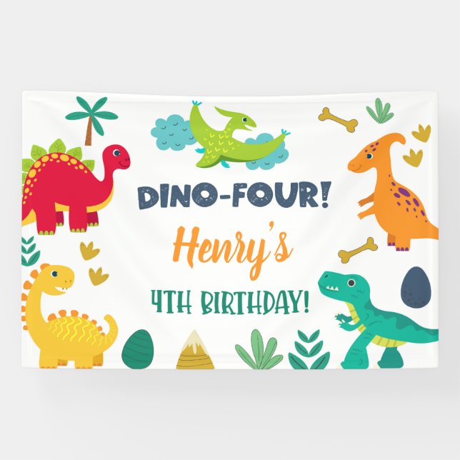Dinosaurs dino-four 4th birthday banner/backdrop. banner (Horizontal)