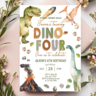 Dinosaurs DINO FOUR boy 4th birthday invitation 4
