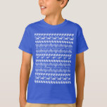 Dinosaurs & Dreidels (Kids) T-Shirt<br><div class="desc">Want to stand out from the Ugly Christmas Sweater crowd?  Are dinosaurs and dreidels two of your favourite things? Well here's the Hanukkah shirt for you...  This design is embedded within a knit-like pattern for an authentic touch.</div>