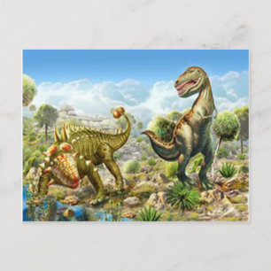 Dinosaurs Fighting Anklosaurus and Tyrannosaurus Postcard