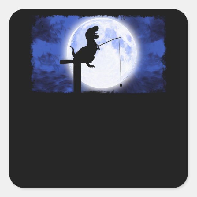 dinosaurs fishing on the moon square sticker (Front)