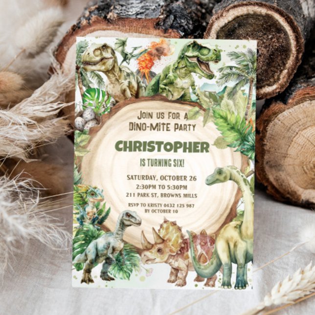 Dinosaurs Greenery Dino-mite Birthday Party Invitation (Creator Uploaded)