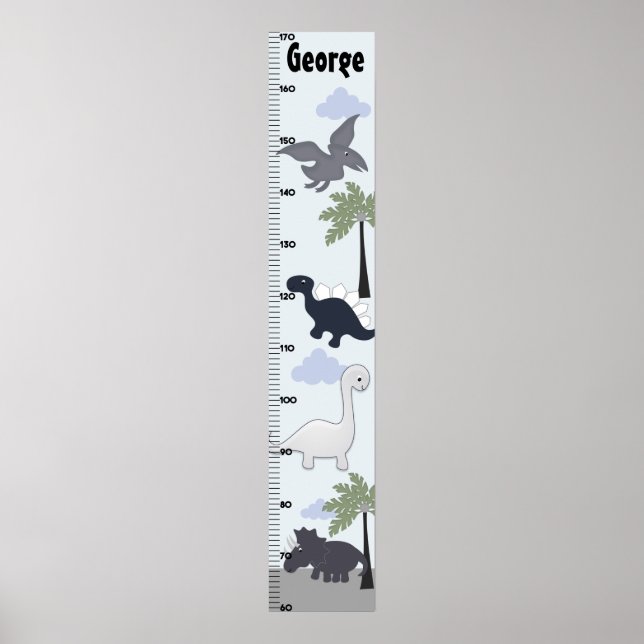 Dinosaurs Grey/Blue Growth Chart Centimetres (Front)