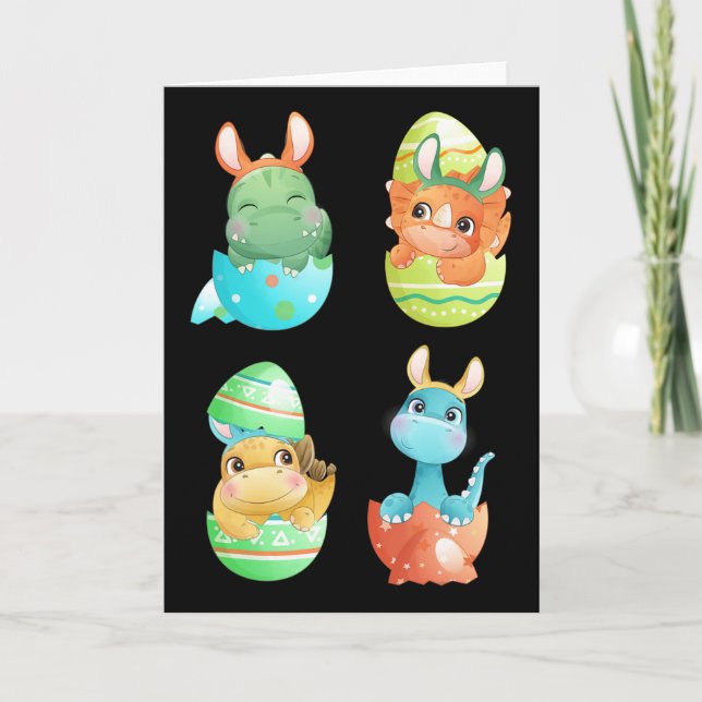 Dinosaurs Hatch Out Of Easter Eggs  Card (Front)