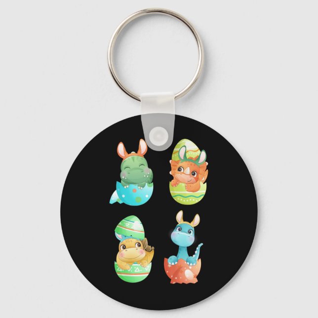 Dinosaurs Hatch Out Of Easter Eggs  Key Ring (Front)