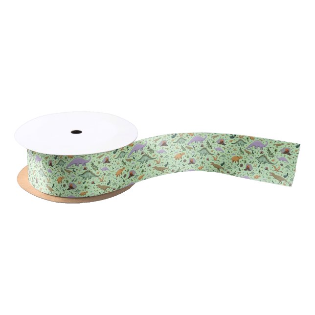 Dinosaurs in Green Satin Ribbon (Spool)