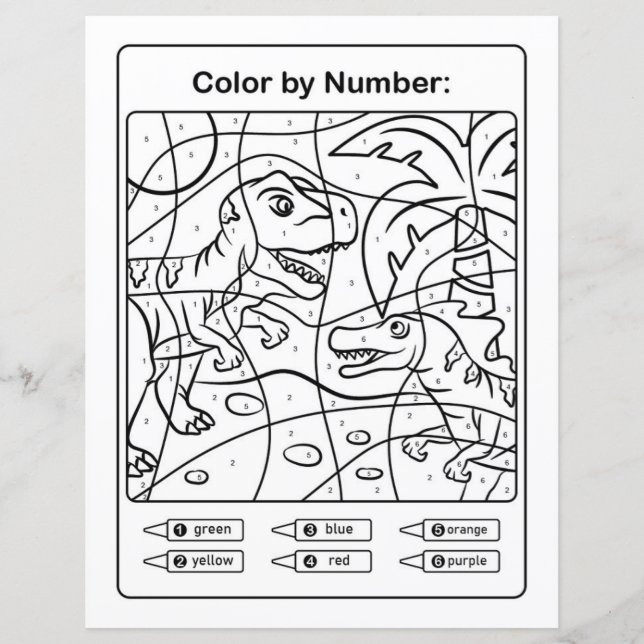 Dinosaurs in Jungle Colouring Page by number (Front)