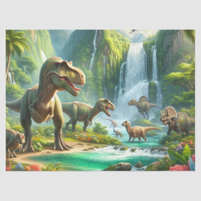 Dinosaurs in Jungle Kid's  Tissue Paper (Front)